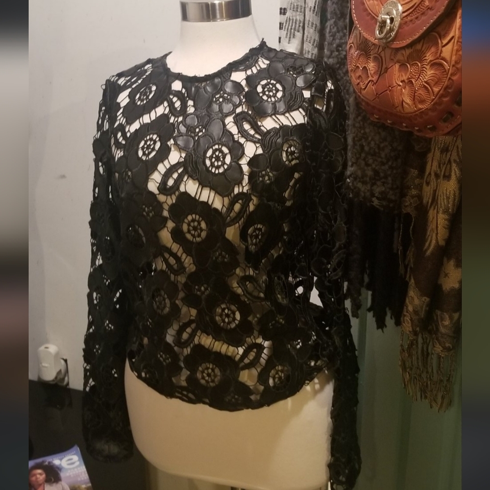 Leather Floral Lace Top